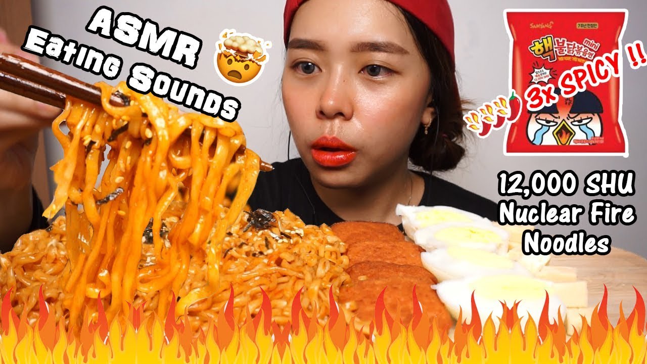 ASMR *SPICIEST* Samyang Nuclear Fire Noodles Mini | Chewy Eating Sounds | Whispered