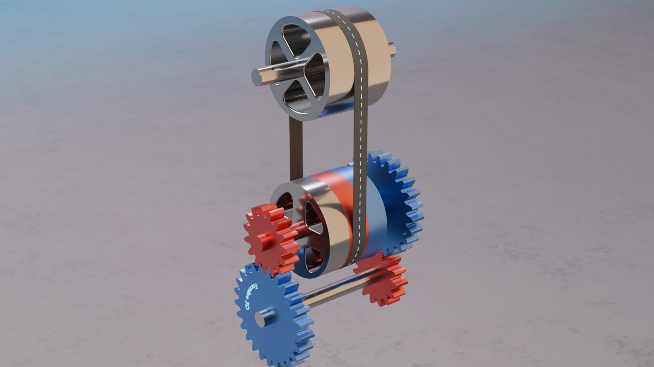 #059 Two-Speed Belt and Gear Transmission &ndash; 507 Mechanical Movements 3D Animation