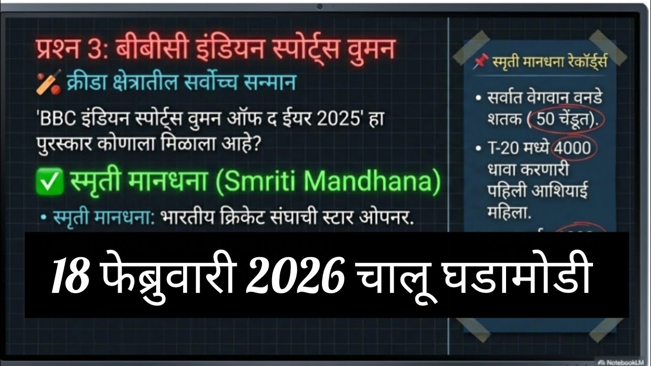 18 फेब्रुवारी 2026#Daily Current Affairs#MPSC, Police, High Court, Talathi, साठी महत्त्वाचे प्रश्न!
