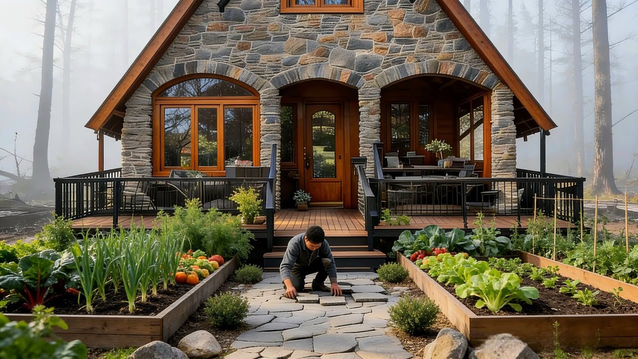 Asian man spends 120 days building a house of STONE and WOOD in the forest | by @TriệuTam-b9s