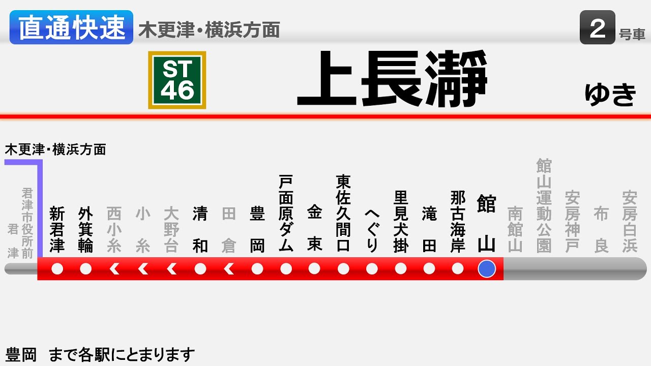 [車内放送/LCD] 架鉄3社直通！あわ急館山線・ハマメトロ湾央線・西埼東信線〈直通快速〉館山→上長瀞【架空鉄道】