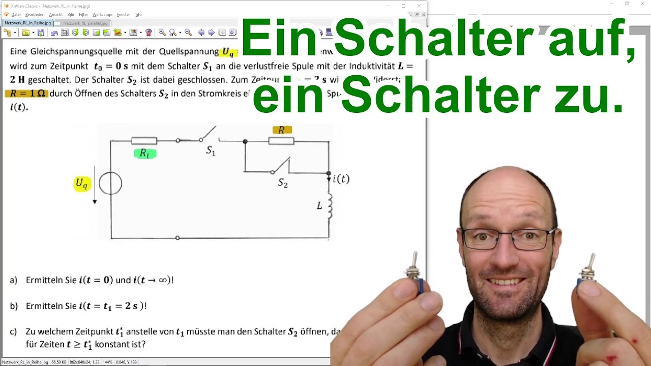 Ausgleichsvorgang/Schaltvorgang mit Uq, R, L und 2 Schaltern mittels Differentialgl. von Hand l&ouml;sen