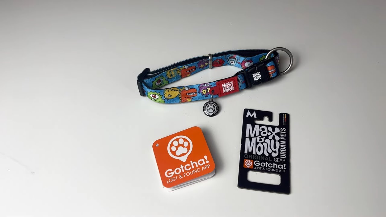 Max & Molly Smart ID Halsband Little Monsters - Modernes Hundehalsband mit Smart-ID-Anhänger