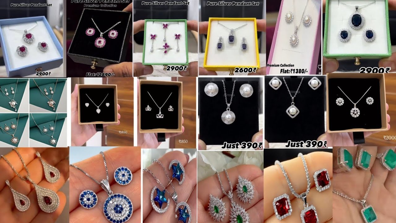  Silver pendant set designs with price | Silver pendant with earstuds | Silver earrings designs