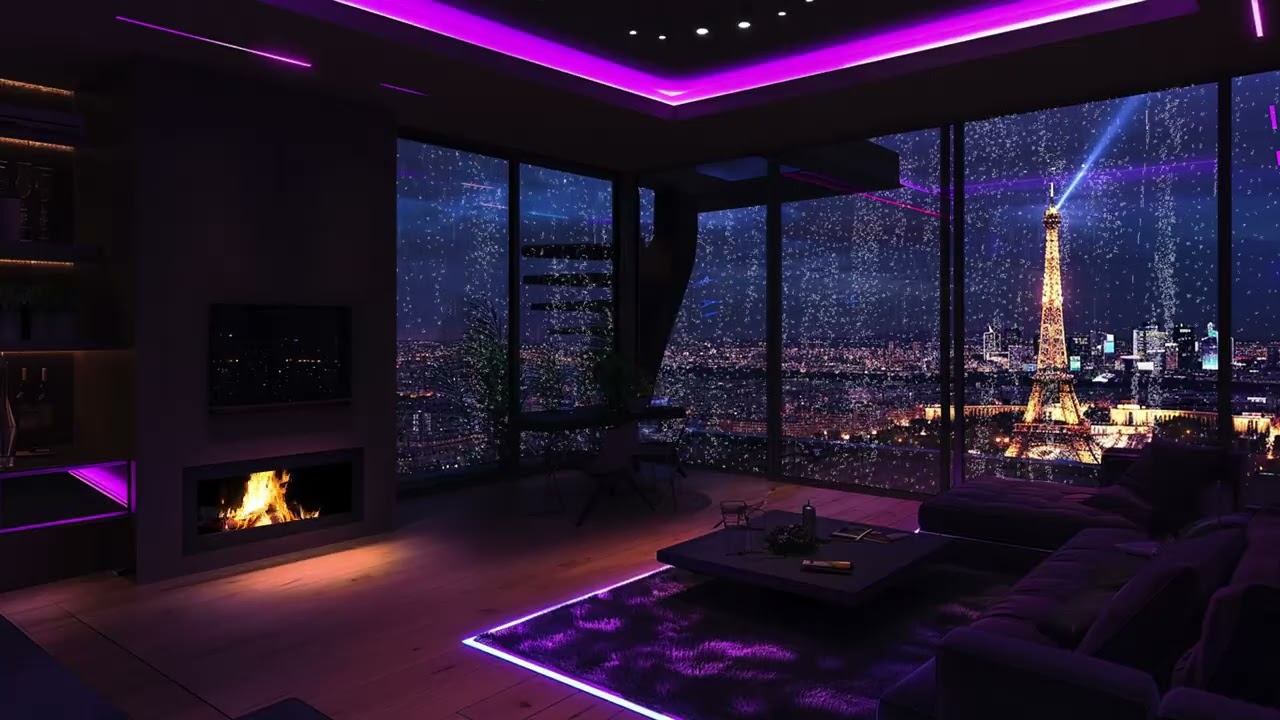 Night City Rainfall Sounds | Warm Fireplace ASMR for Deep Relaxation and Restful Sleep