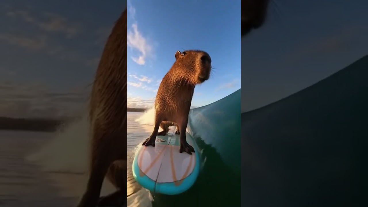 Capybara’s Magical Dawn Surf: From Waxing to Riding Waves 🐾