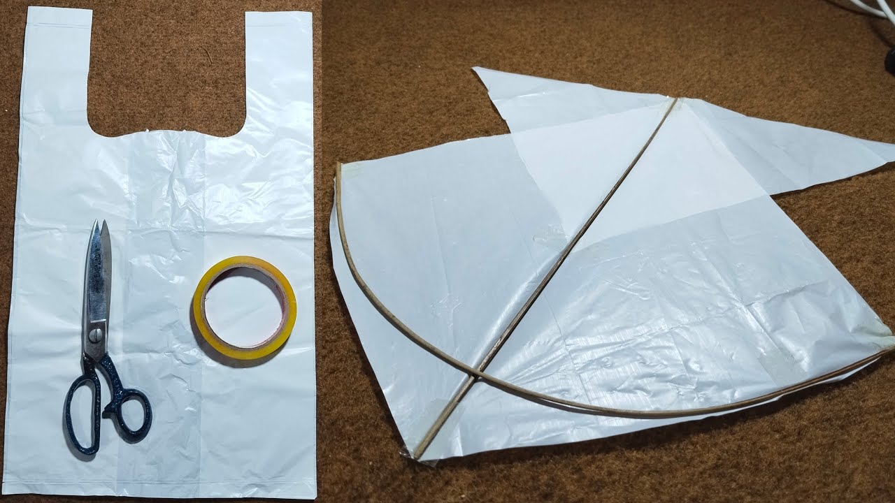 How To Make A Kite With Plastic Bag & Broom Sticks || Shopper Kite Banany Ka Tarika || Kite Making 
