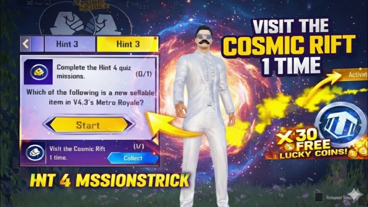 Complete Cosmic Rift Mission Fast! ⚡ Get 30 Lucky Coins Free | PUBG Mobile