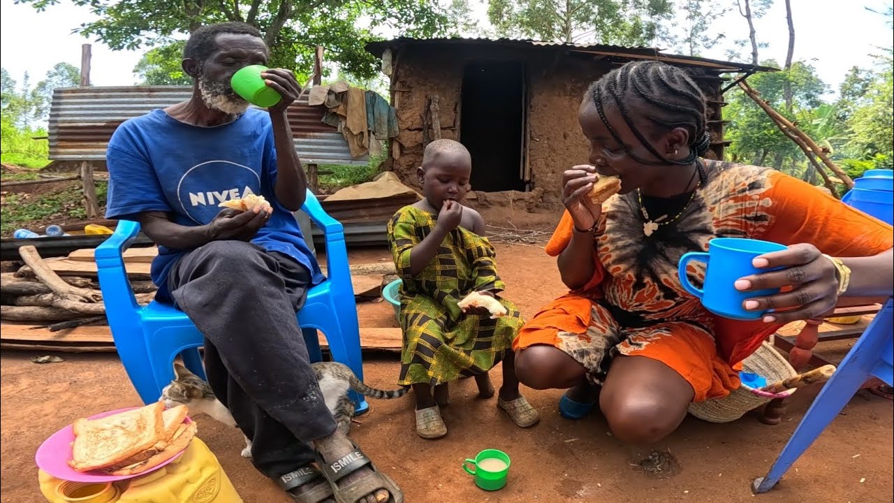 Suprise  Breakfast for a  Village Grandpa and Hes Family African Village life 
