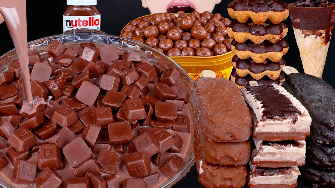ASMR ABC CHOCOLATE MALTESERS KITKAT ICE CREAM NUTELLA DESSERT MUKBANG 초콜릿 먹방 チョコレート 咀嚼音EATING SOUNDS