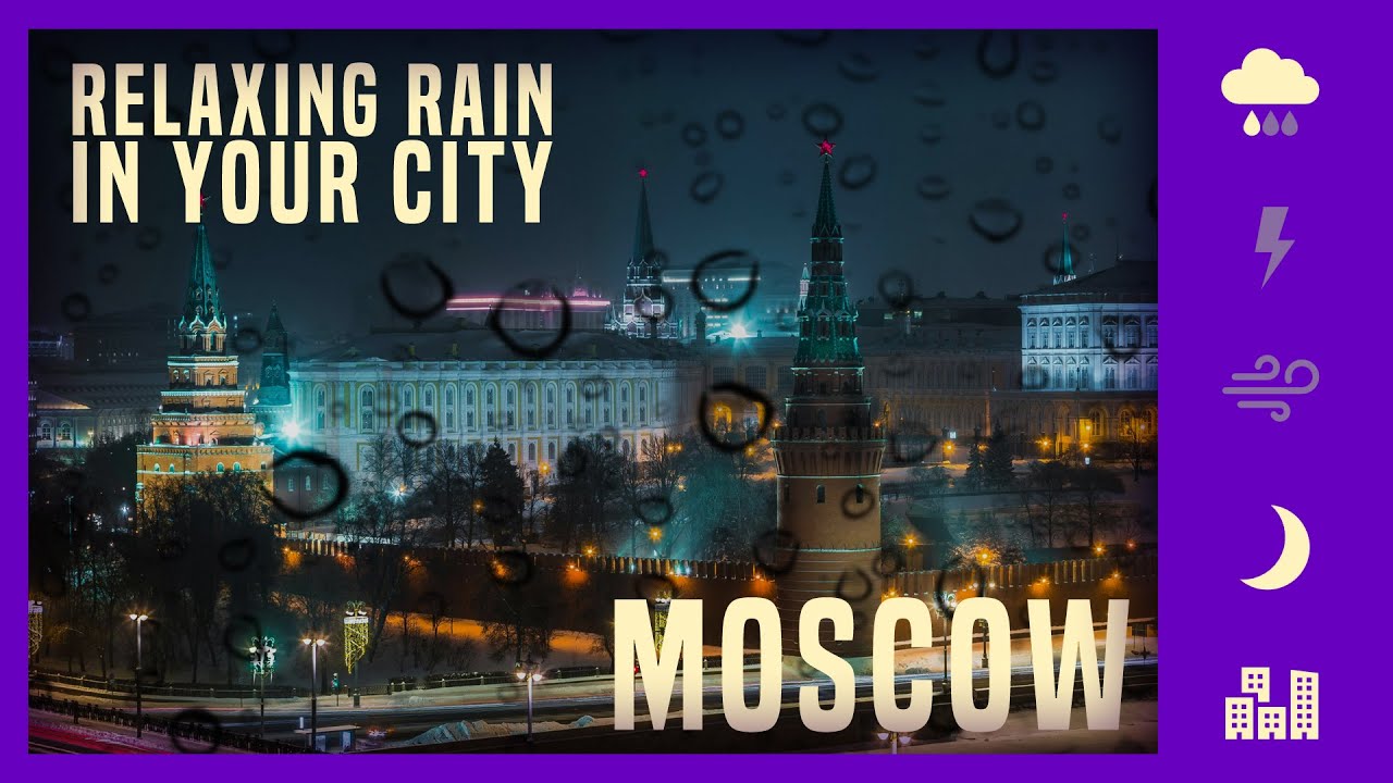 2 HOURS Gentle Night Rain with view on MOSCOW Skyline | Relax Focus Deep Work Sleep