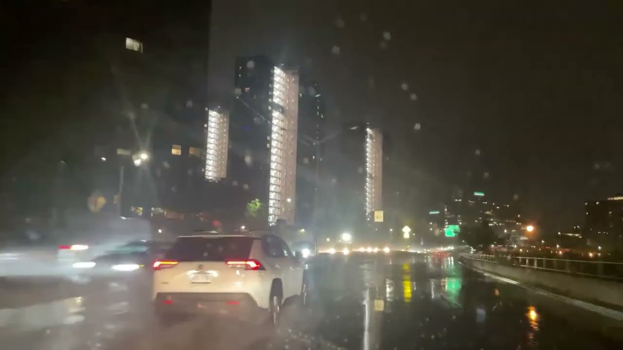 NYC Live : ASMR Thunderstorm New York City Driving Tour, Lower Manhattan, GWB.