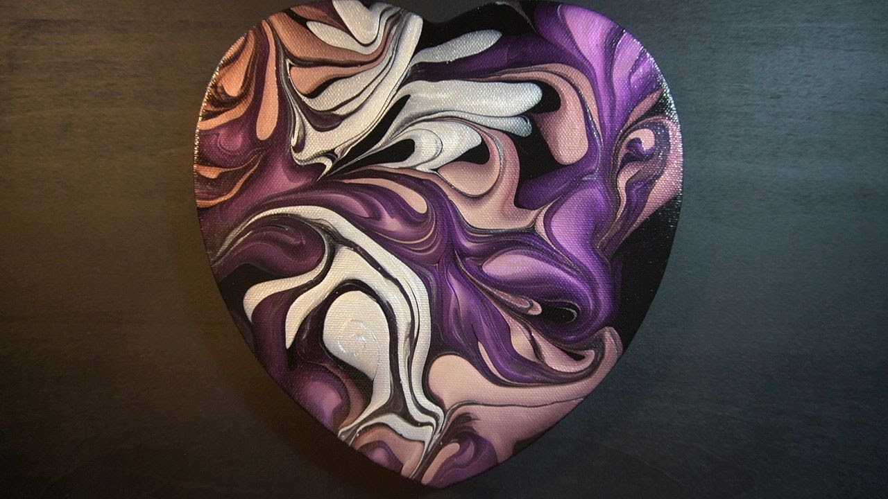 Stunning!! Valentines Heart Marble Roll using Interference Paints /Fluid Art/ Acrylic Pouring (137)