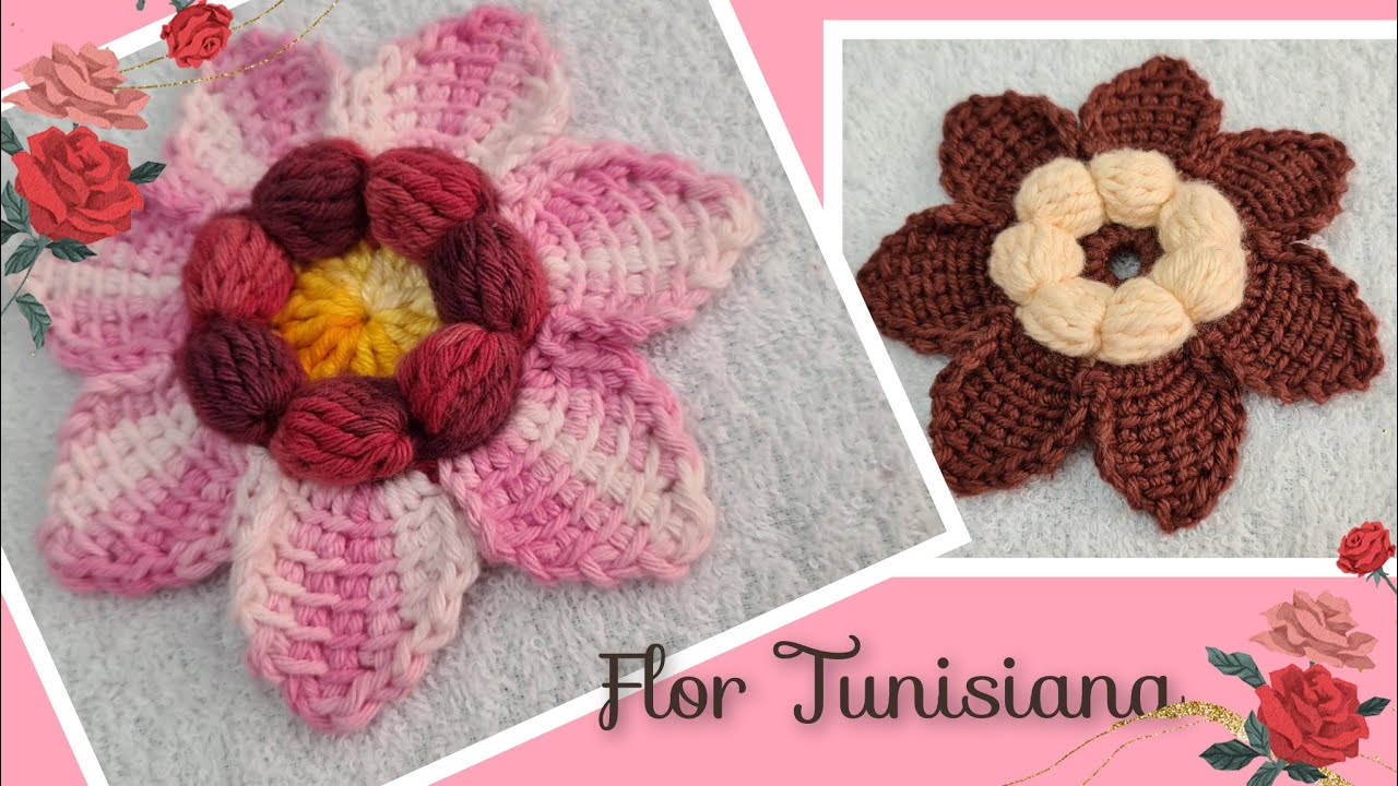 Flor de Crochê Tunisiano  🌺