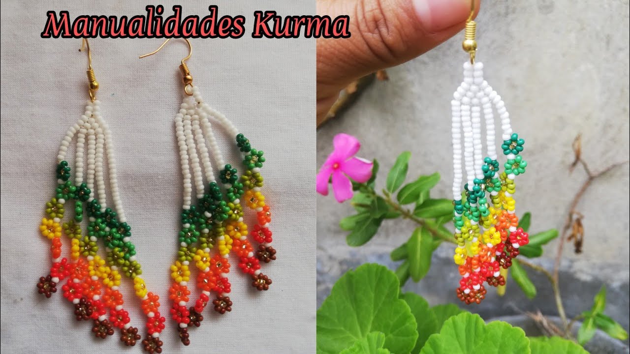 Aretes En Mostacilla Con Flecos De Flor Paso a Paso
