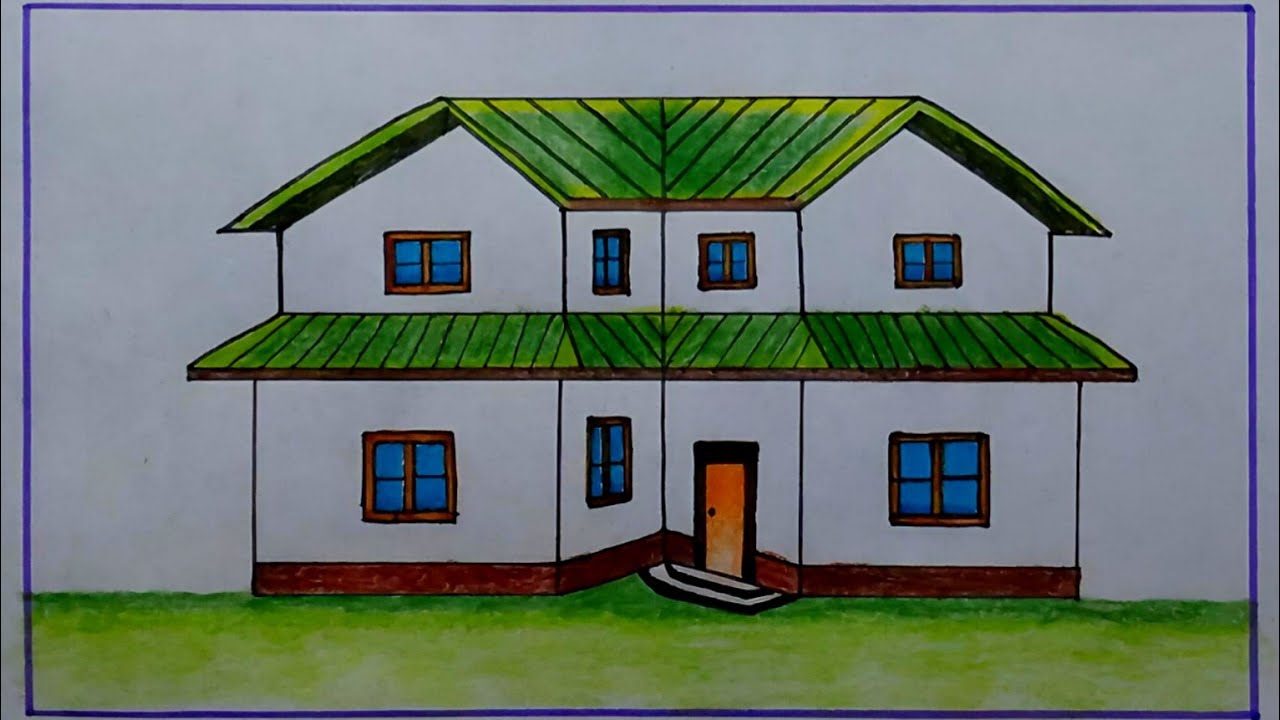 Beautiful Building House | Easy Drawing And Painting | My Cute House Easy Idea 