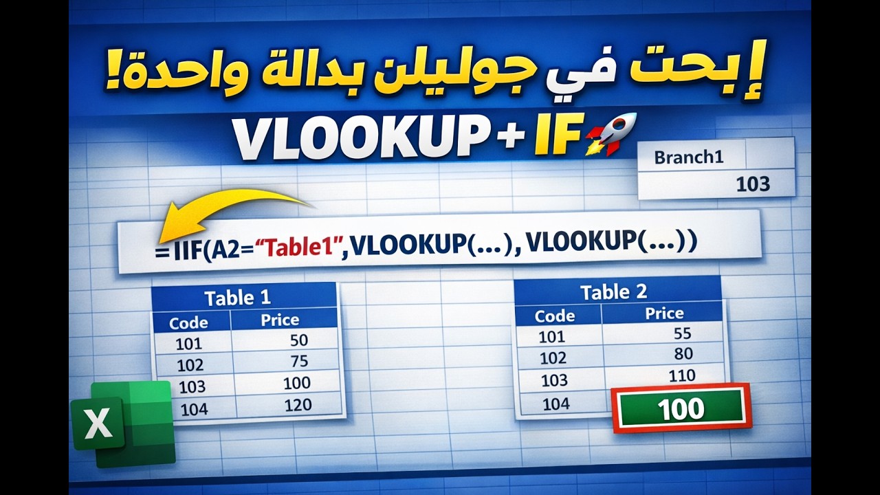 استخدام دالة VLOOKUP مع IF للبحث في أكثر من جدول في Excel باحتراف