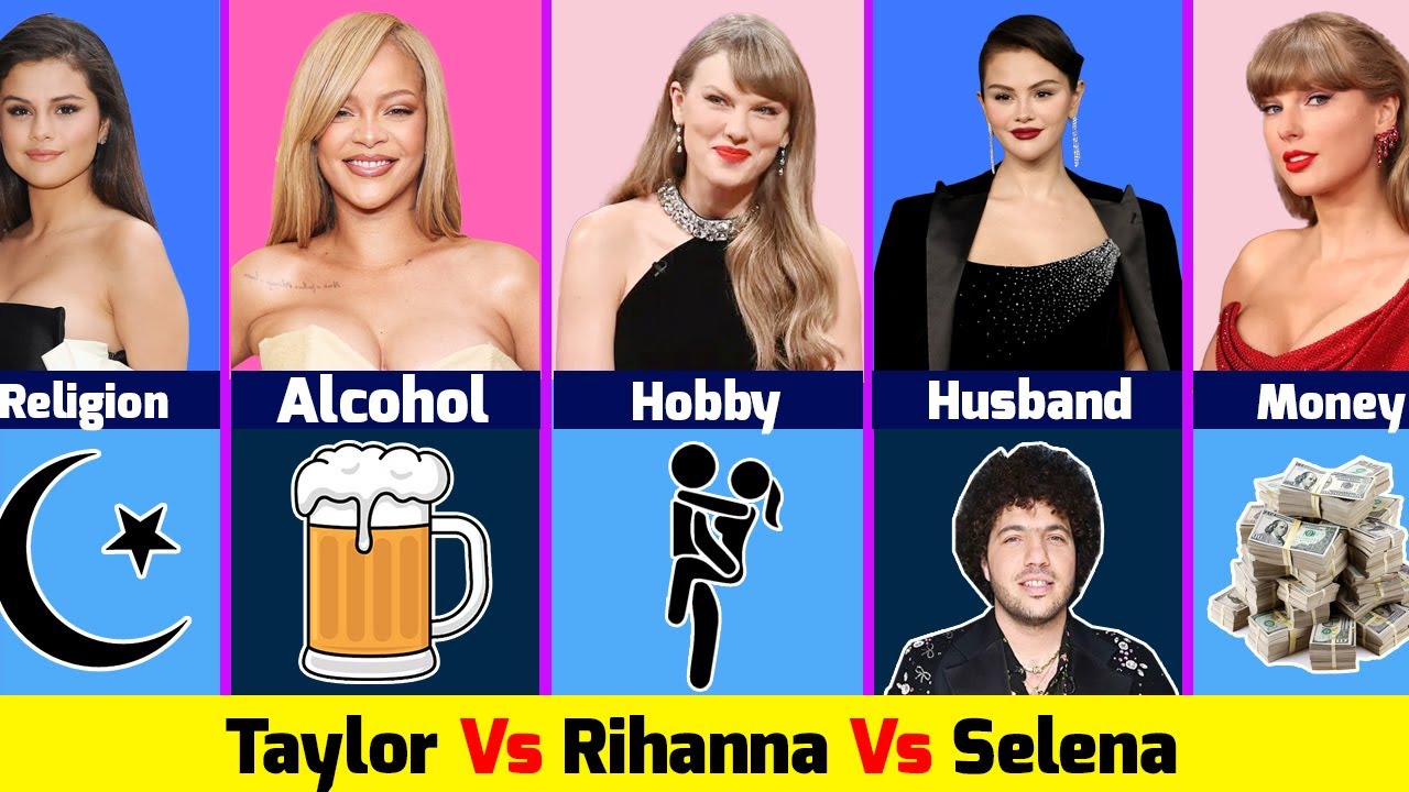 Comparison: Taylor Swift Vs Rihanna Vs Selena Gomez____Income per Yer_ Net Worth_Religion_Husband