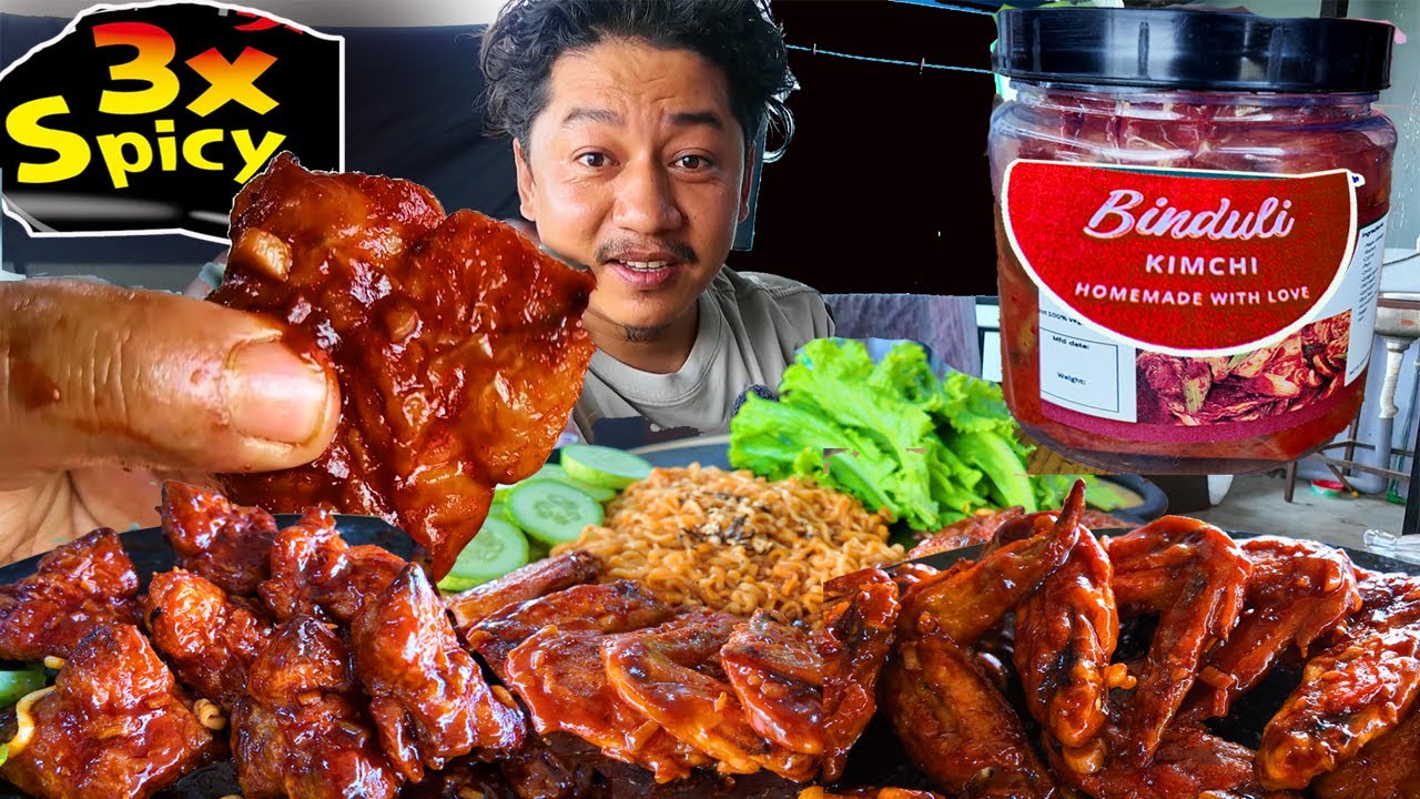 3x Spicy Chicken diamond, wings, with @Binduli Kimchi Spicy Ramen