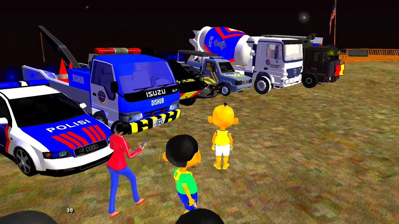 Upin dan ipin baru Coba Aksi Naik Semua Truk Semen dan Mobil Polisi Malam Hari 🤣 Dunia Poyo