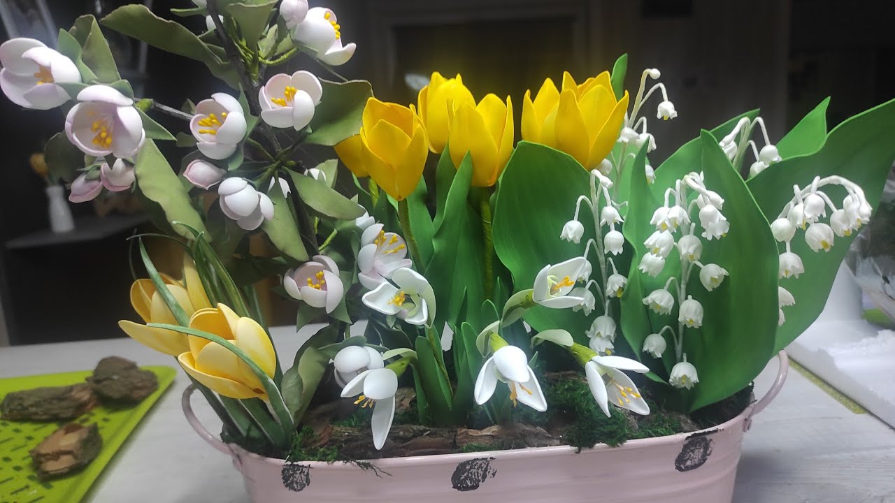 Ландыши из фома,  композиция из первоцветов / DIY Lilies of the valley from eva, flower arrangement