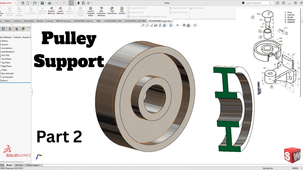 Опора шкива. Часть 2. Учебное пособие по SolidWorks: шкив. SolidWorks.