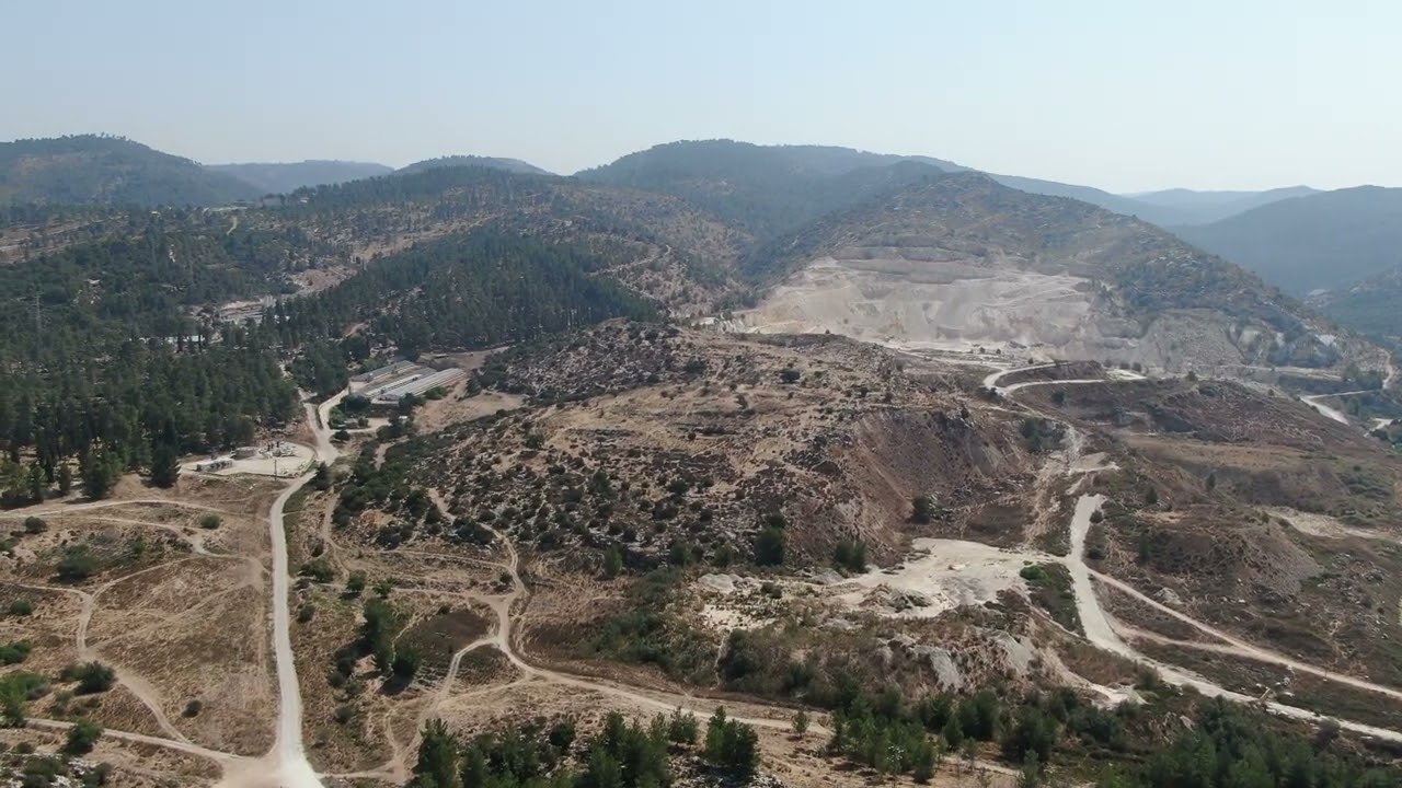 Aerial photograph of a quarry in the Jerusalem mountains