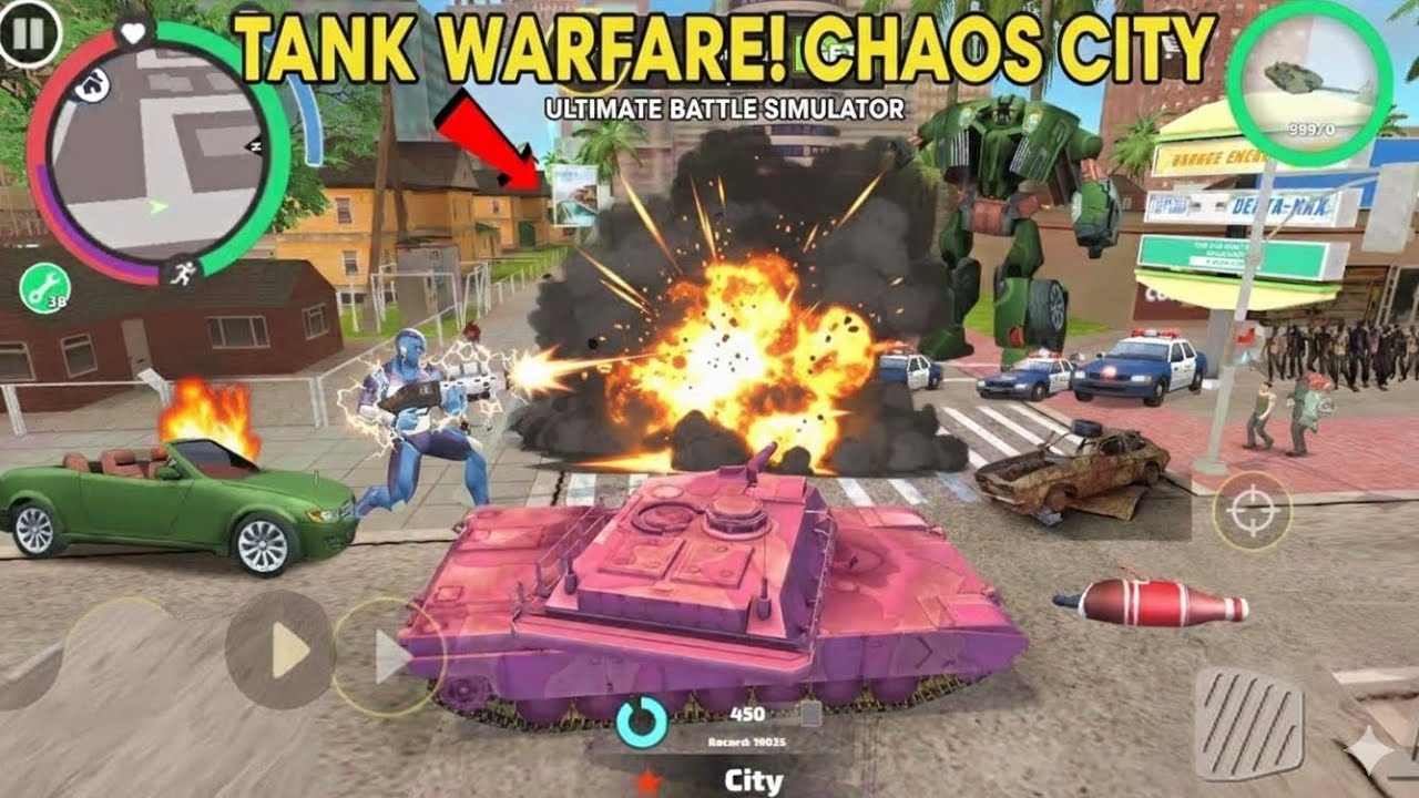 Rope Hero Vice Town – Pink Tank vs Dual Giant Enemy 😱 | Robot + Helicopter Fight (HD)