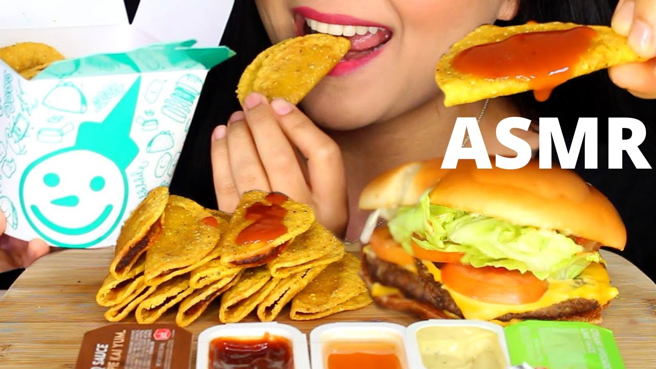 ASMR Jack in the Box MINI TACOS, CHEESEBURGER and Ferrero Rocher EXTREME CRUNCHY EATING SOUNDS