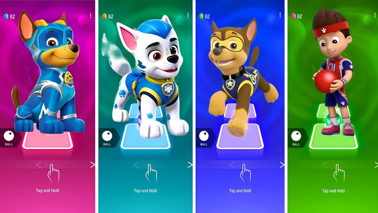Marshall VS Rubble Paw Patrol VS Paw Patrol Ryder VS Paw Patrol - Tiles Hop EDM Rush