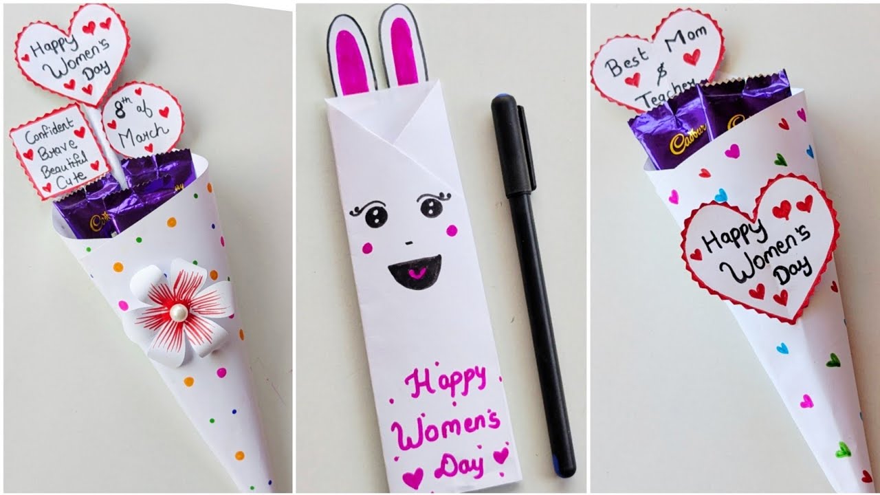Top 3 Women day easy card ideas 2026/ happy women's day white paper card/ easy women's day card idea