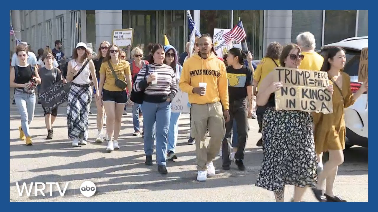 'No Kings' protesters demonstrate at Indiana Statehouse