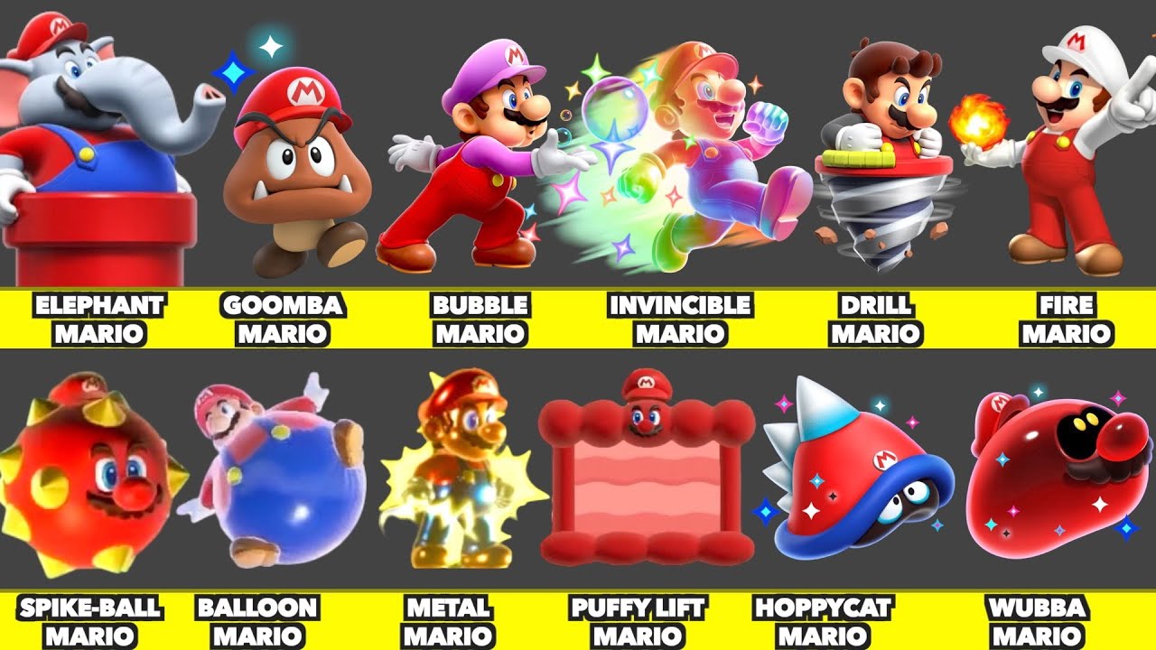 Evolution of Mario Power-ups and Transformation Graphics In Super Mario Bros. Wonder