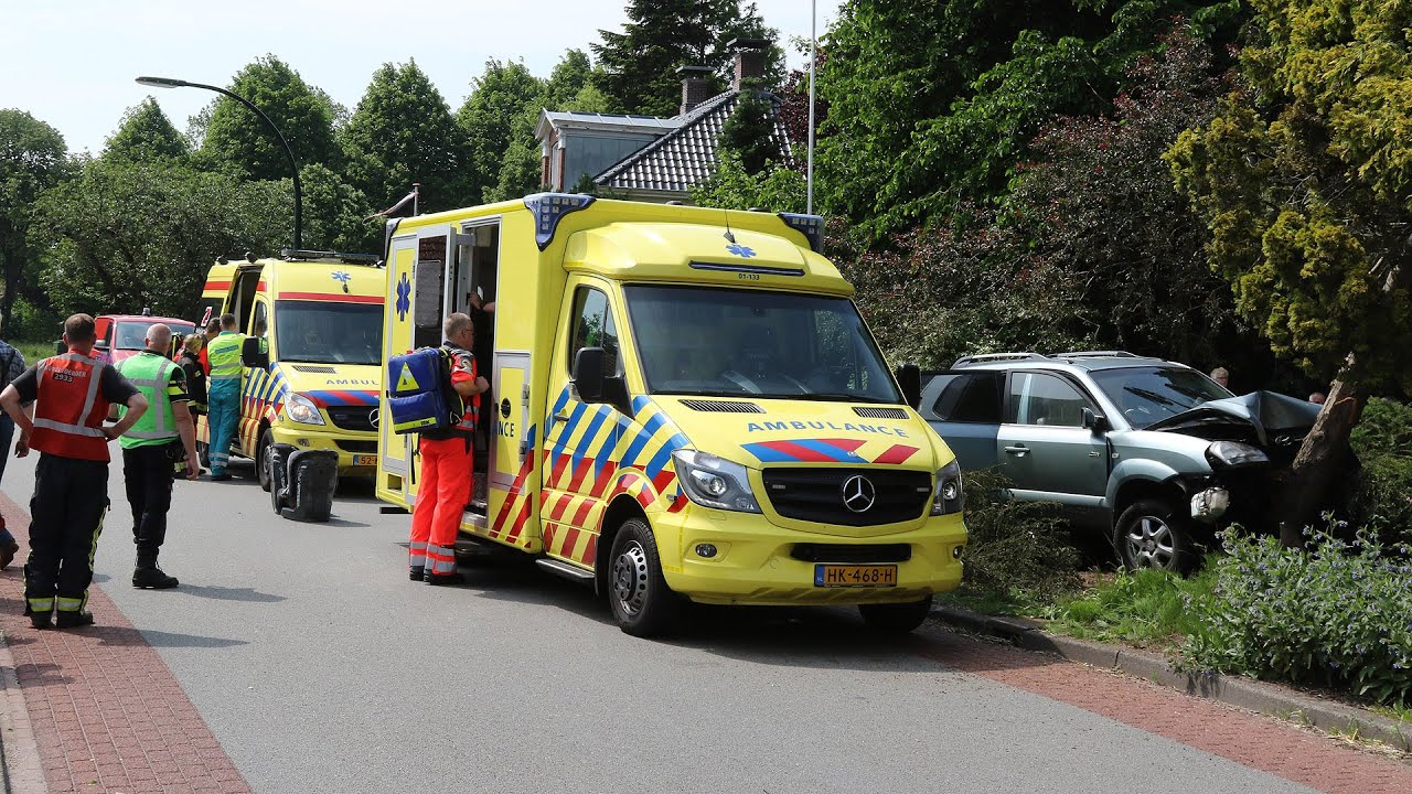 Midwolda - Auto met vrouw en twee kinderen tegen boom op de Hoofdweg