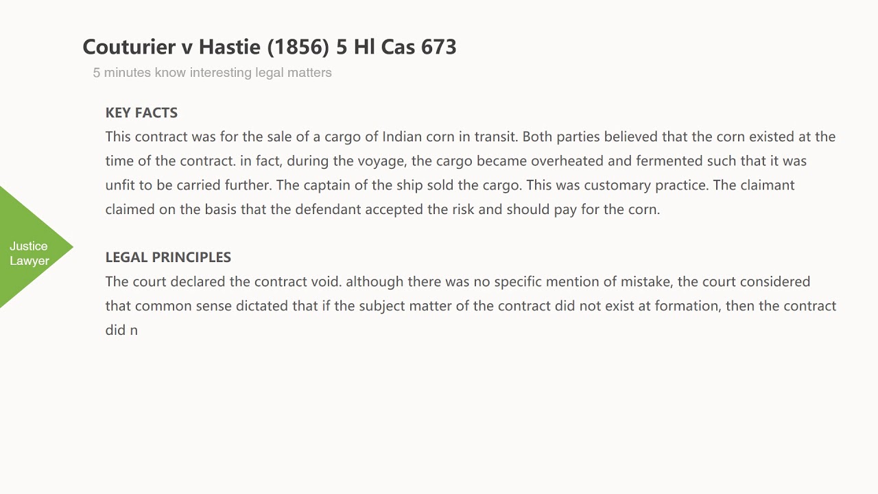 [Case Law Contract] ['res extincta'] Couturier v Hastie (1856) 5 Hl Cas 673