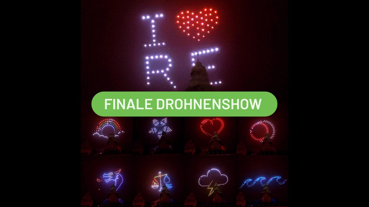 Recklinghausen leuchtet 2024 finale Drohnenshow am Rathaus vom 10.11.2024