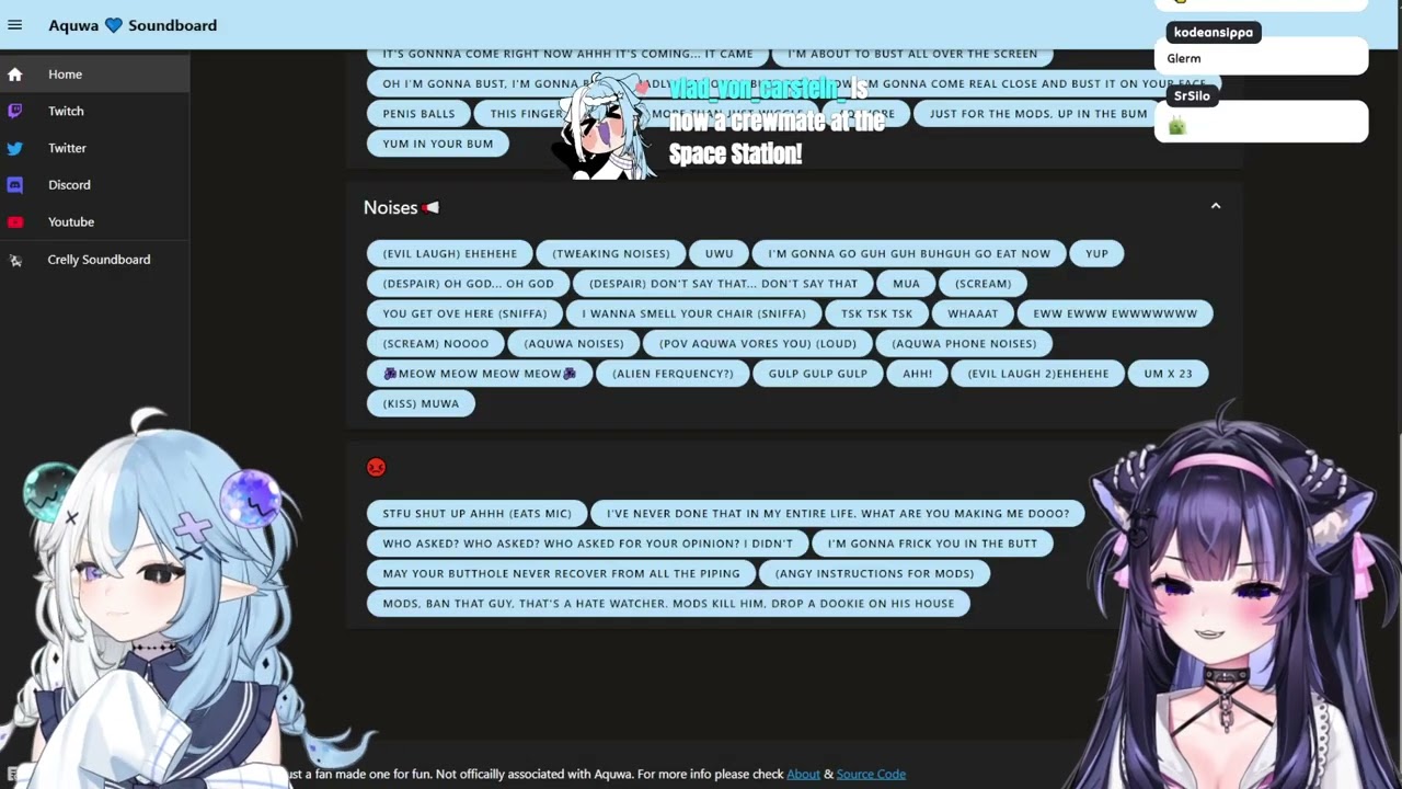 Aquwa and nekrolina react to Aquwa soundboard