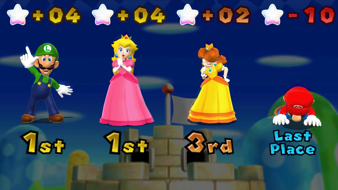 Mario Party 9 - Mario vs Luigi vs Peach vs Daisy - Toad Road (Master Difficulty)