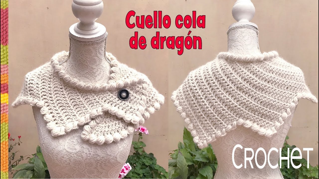 Cuello cola de dragón con borde puff tejido a crochet / Tejiendo Perú