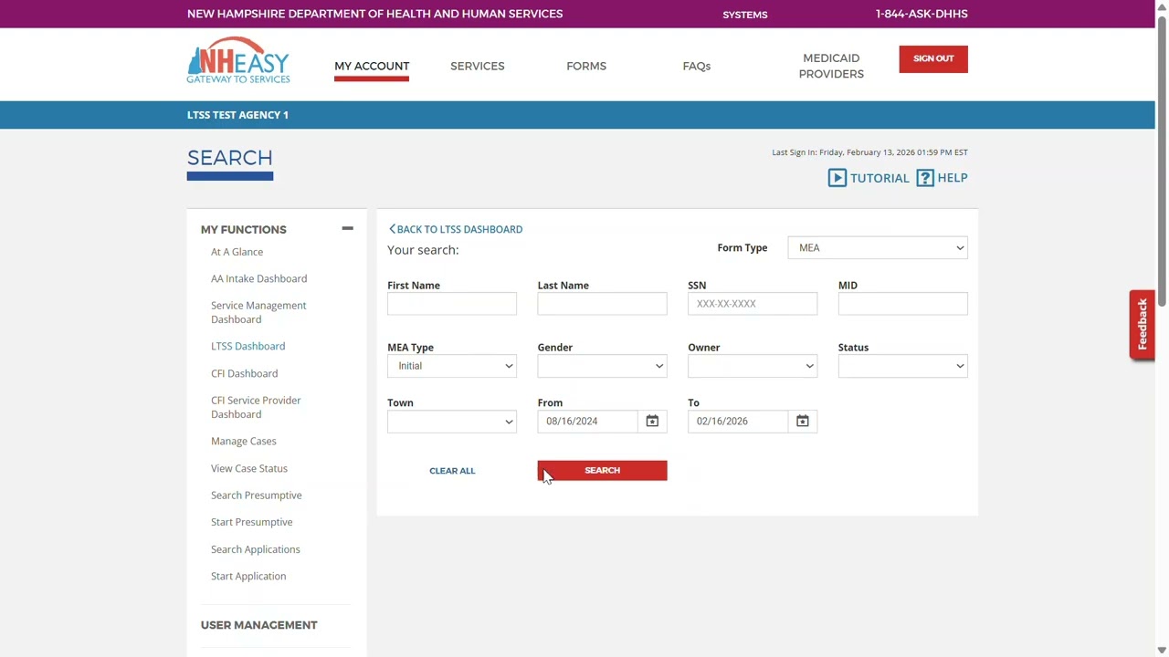 Учебное пособие NH EASY: Экраны поиска долгосрочной поддержки и услуг