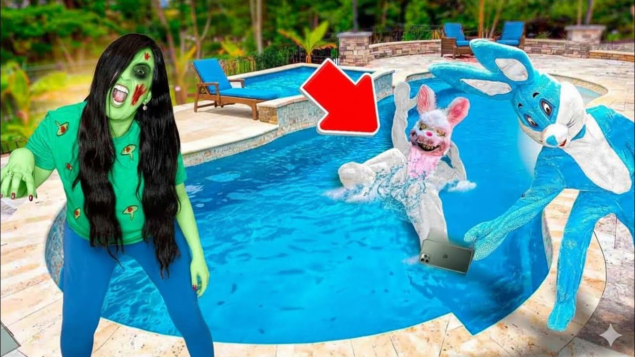 MINHA MÃE VIROU ZUMBI JOGUEI O COELHO MALVADÃO NA PISCINA E O CELULAR - FAMÍLIA ROCHA