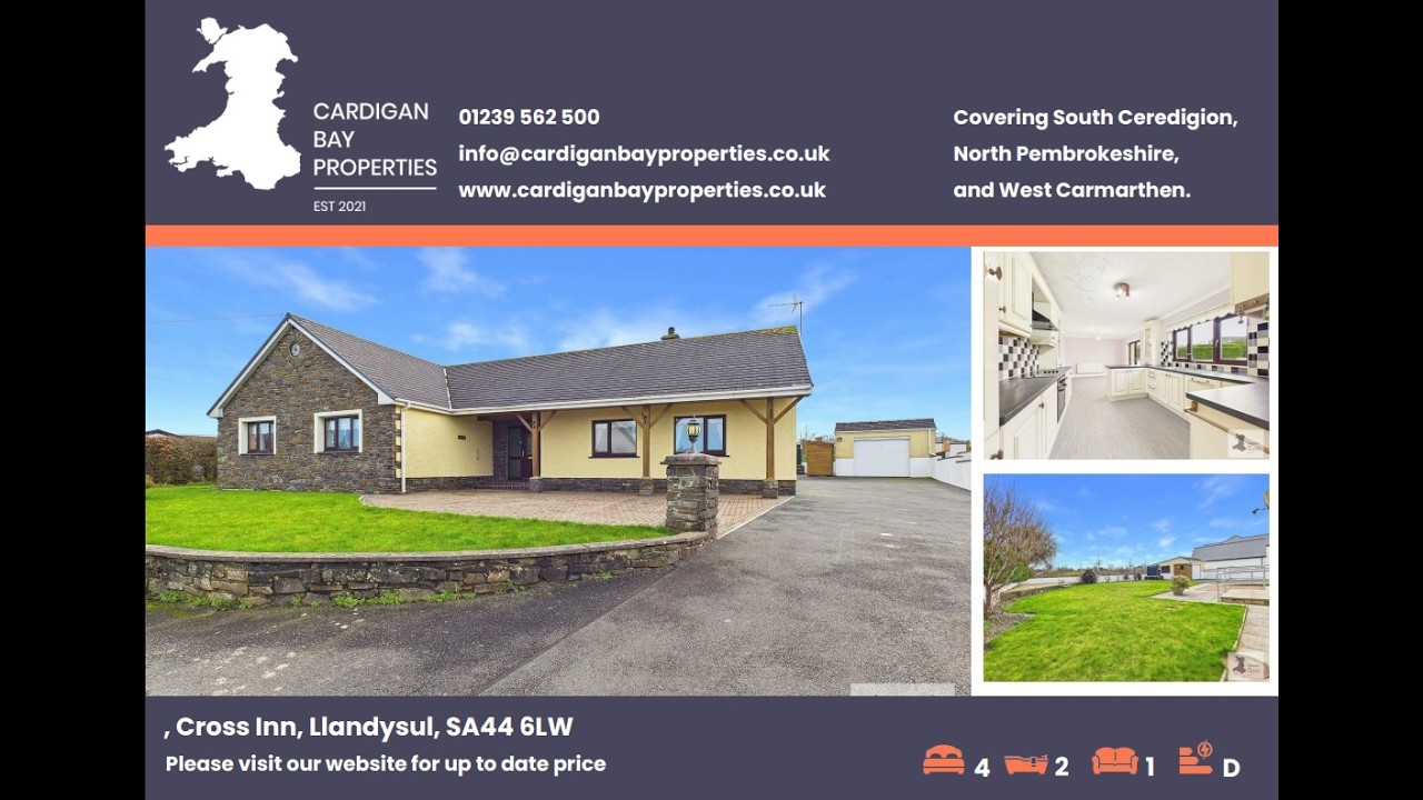 Property For Sale - 4 bed detached bungalow in Cross Inn, near New Quay, West Wales