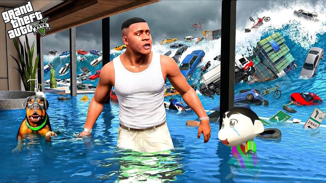 GTA 5 : Franklin And Shinchan Survive & Fight Tsunami In GTA 5 (Mod)