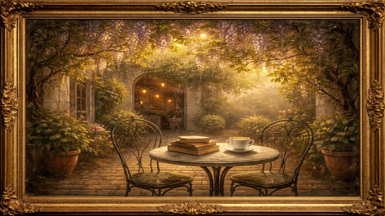 Luxury TV Screen in Gold Classical Painting Frame | TV Garden Scene Wallpaper