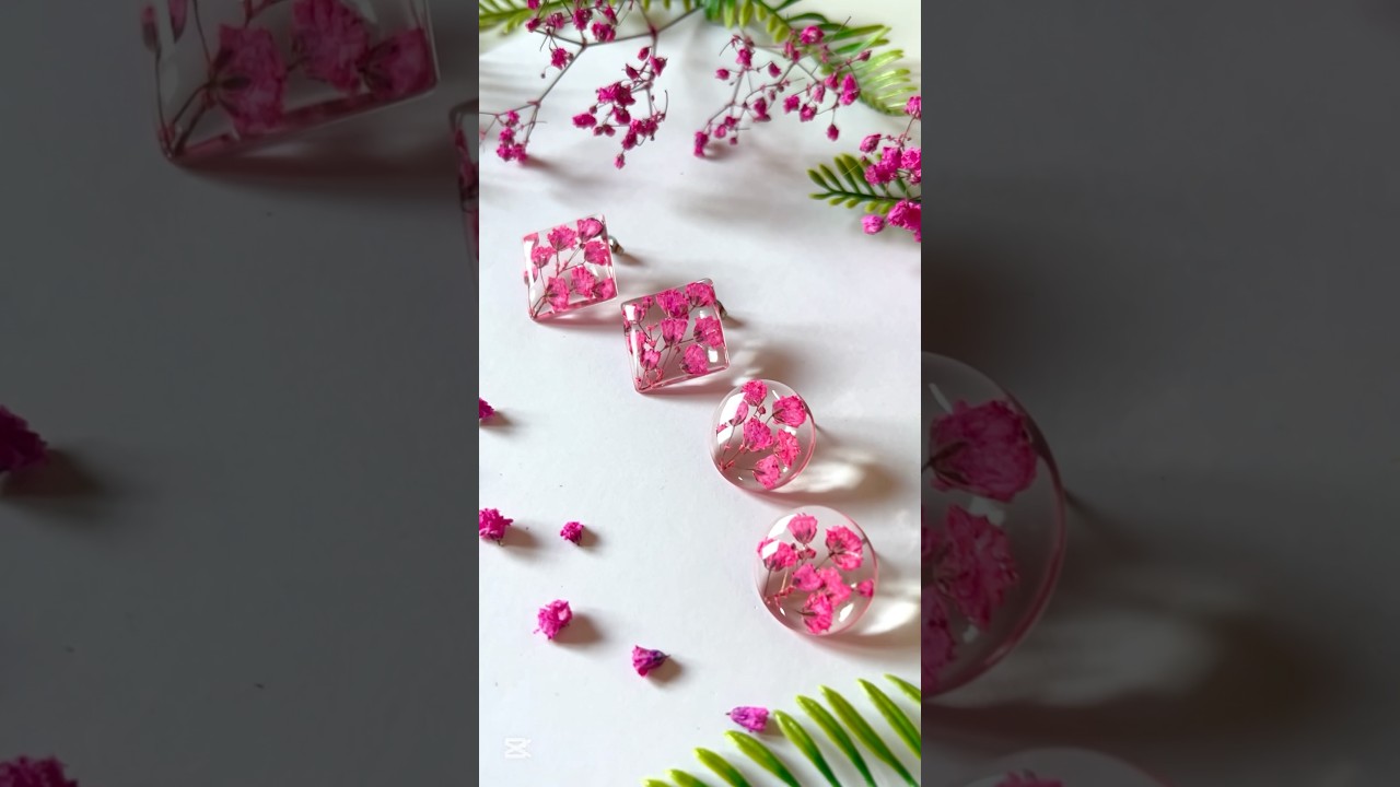 DIY Resin Flower Stud Earrings 💕 #uvresin #jewelry #tutorial