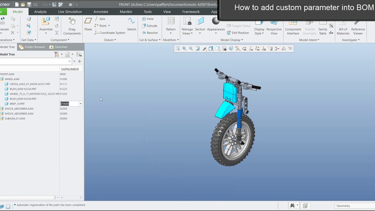 Creo Drawing tutorial: How to add custom parameter into BOM