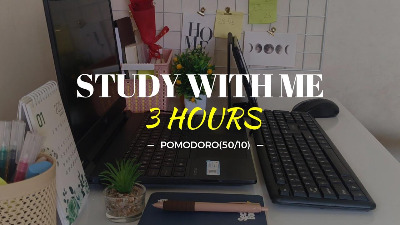 3 HOUR - STUDY WITH ME/ Pomodoro/ Rain sounds/ motivation 