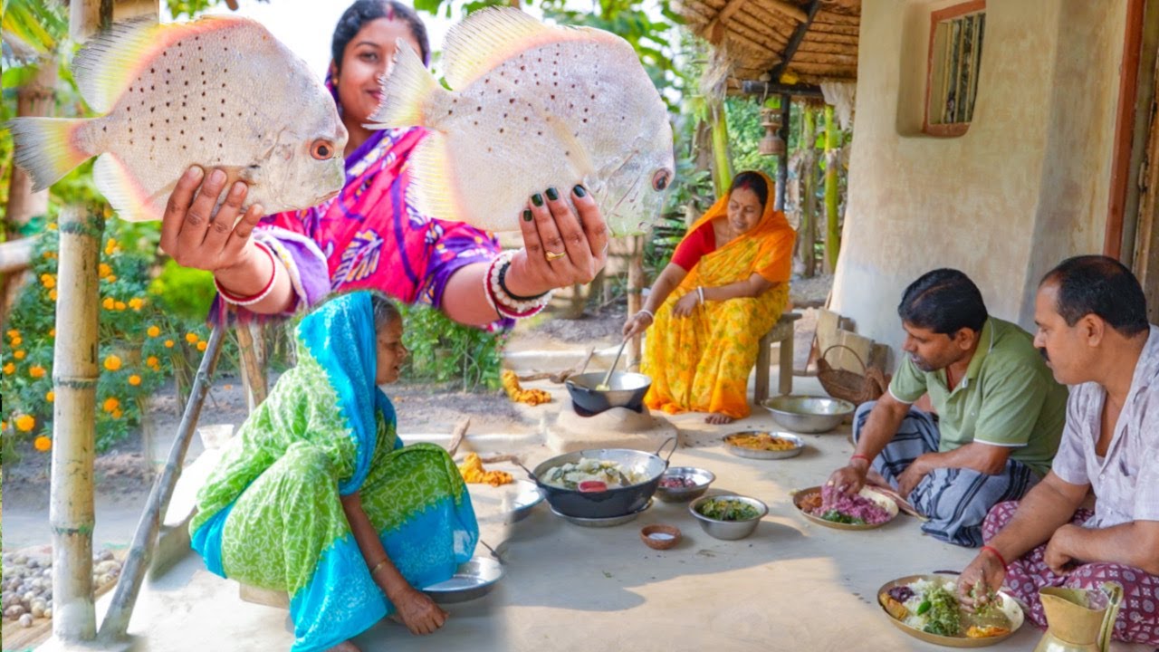 শীতের সকালে গরম গরম খুদের ভাত সাথে রানী পমফ্রেট ভাজা ও লাল ডাটার টক | Village Breakfast |