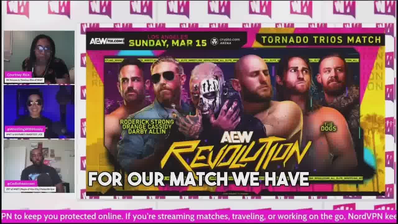 Tornado trios match The Dogs vs Darby Allin, Orange Cassidy and Roderick Strong #AEWRevolution