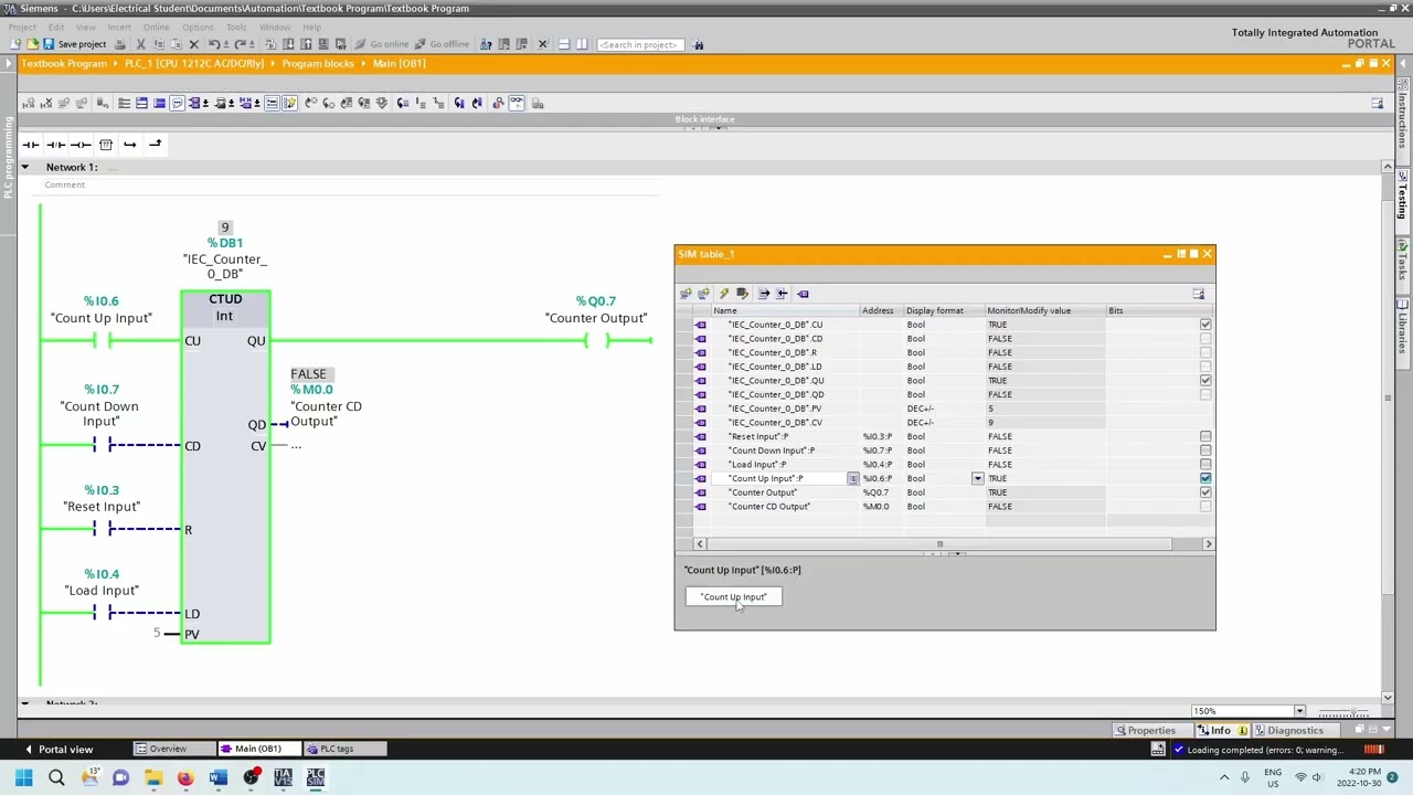 Siemens TIA Portal (CTUD Up Down Counter Example Program)